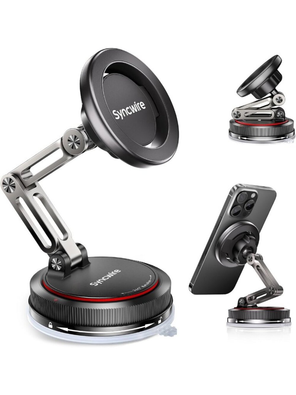 Magnetic Phone Holder for Car - 3-Axis Adjustable, Nano Adhesive Gel, Suction